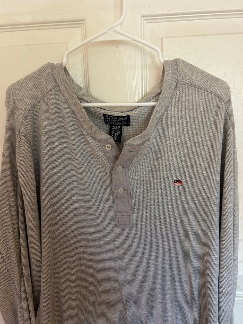 Polo by Ralph Lauren Light Gray Waffle-Knit Long Sleeve Henley